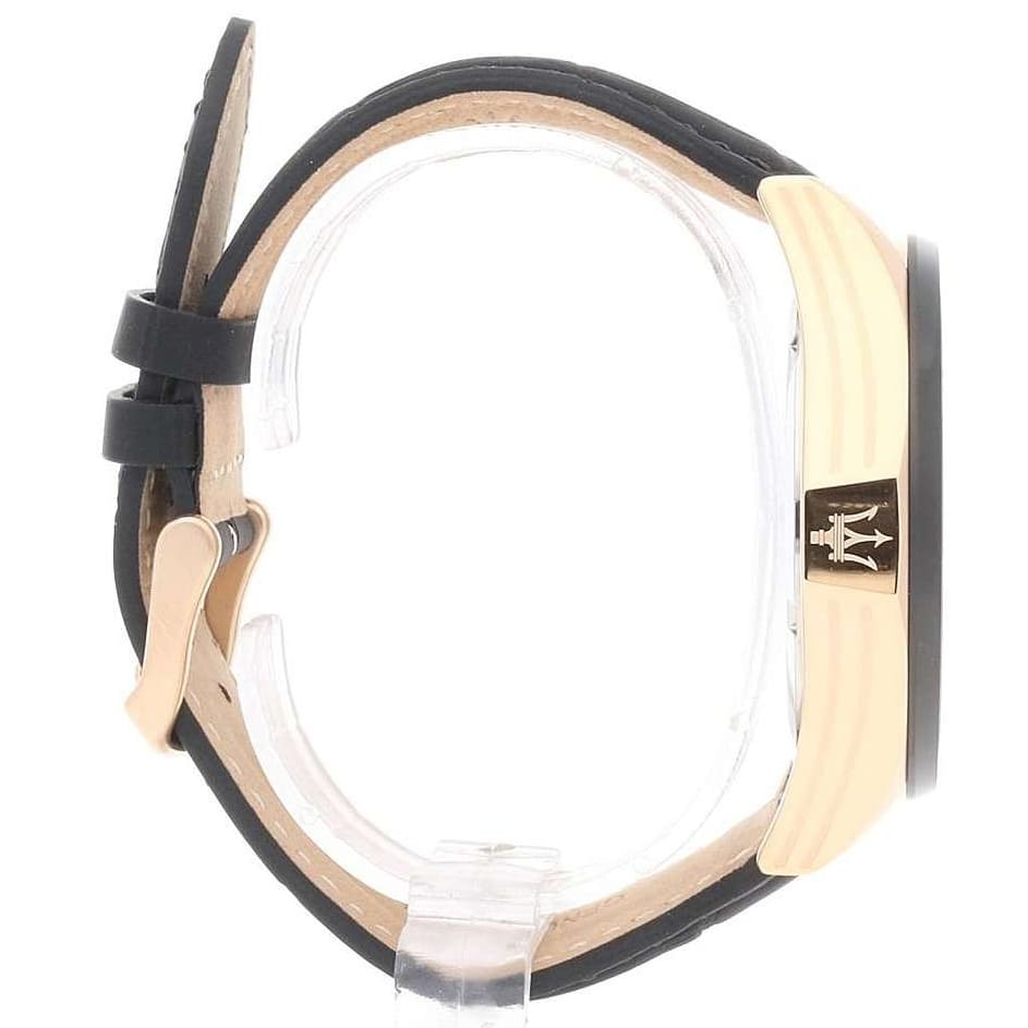 r8871627001 maserati watch men black dial leather strap quartz battery analog chronograph water resistant 10 atm circuito 2