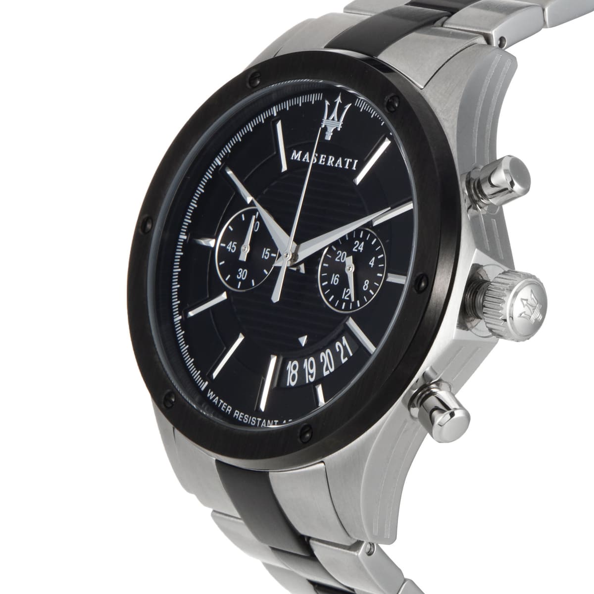 r8873627003 maserati watch men black dial metal stainless steel silver strap quartz battery analog chronograph circuito 2