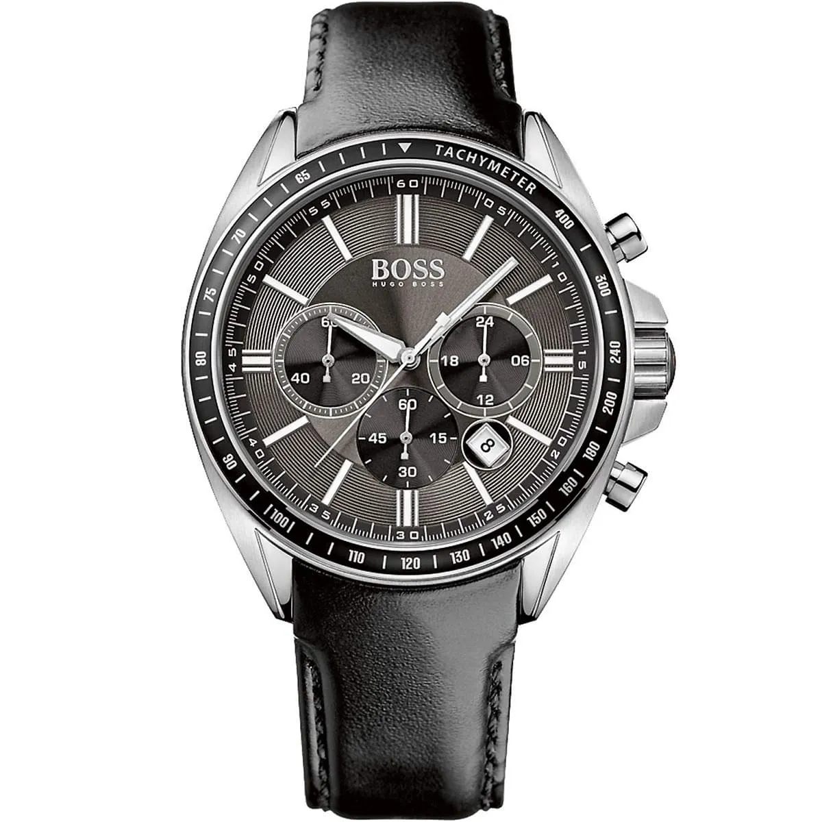 1513085 hugo boss watch men black dial leather strap quartz battery analog chronograph driver