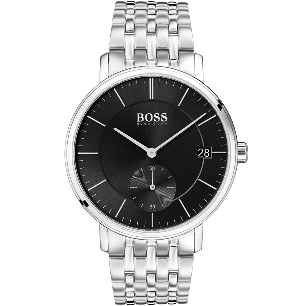 1513641 hugo boss watch men black dial metal stainless silver strap quartz battery analog three hand corporal