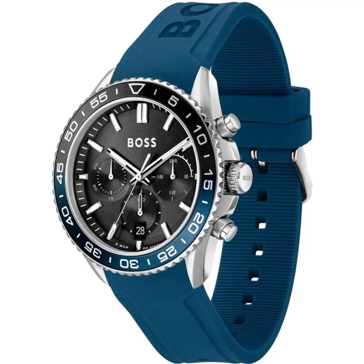 1514245 original hugo boss men watch black dial blue rubber strap quartz battery runner egypt 2