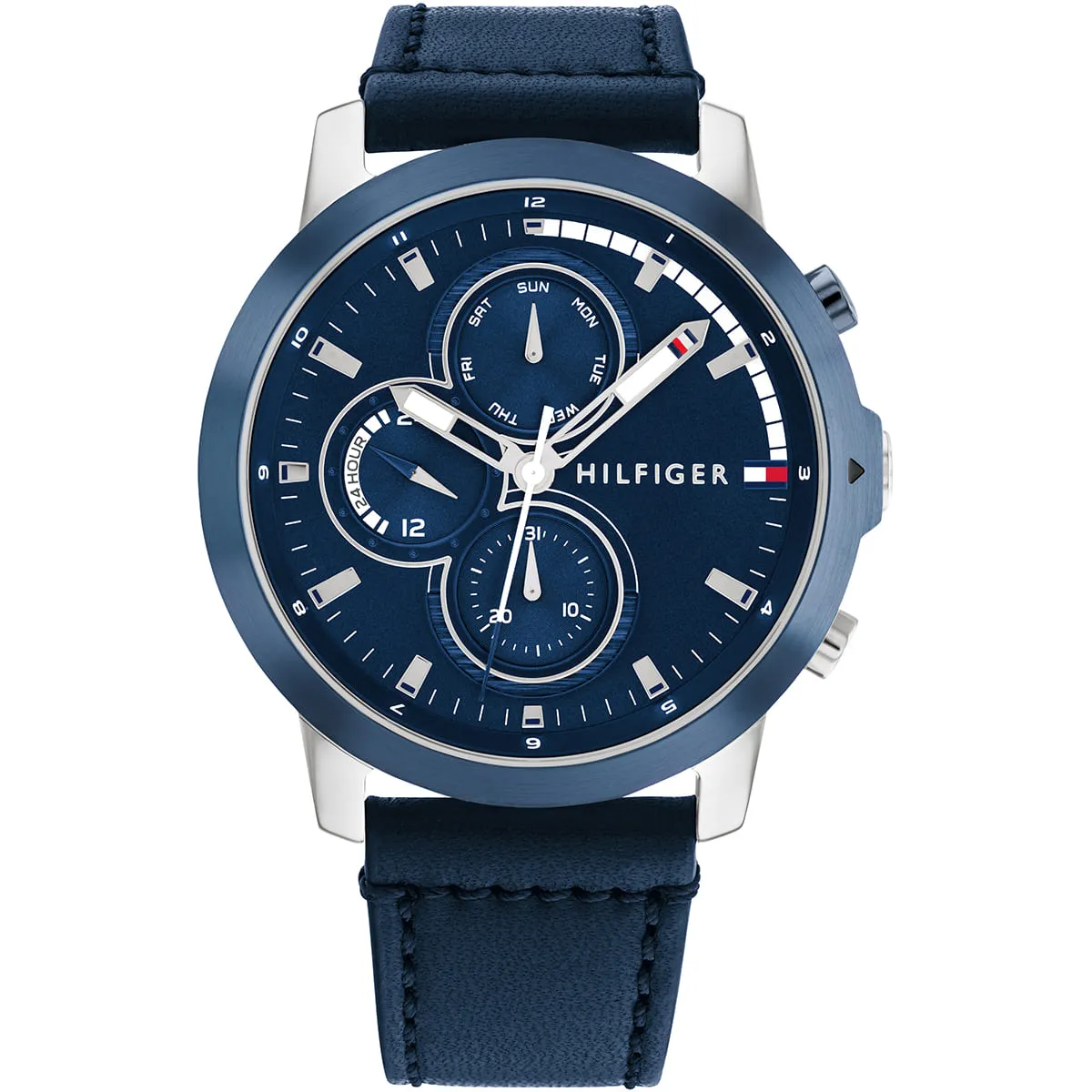 1792051 tommy hilfiger watch men blue dial leather strap quartz battery analog jameson