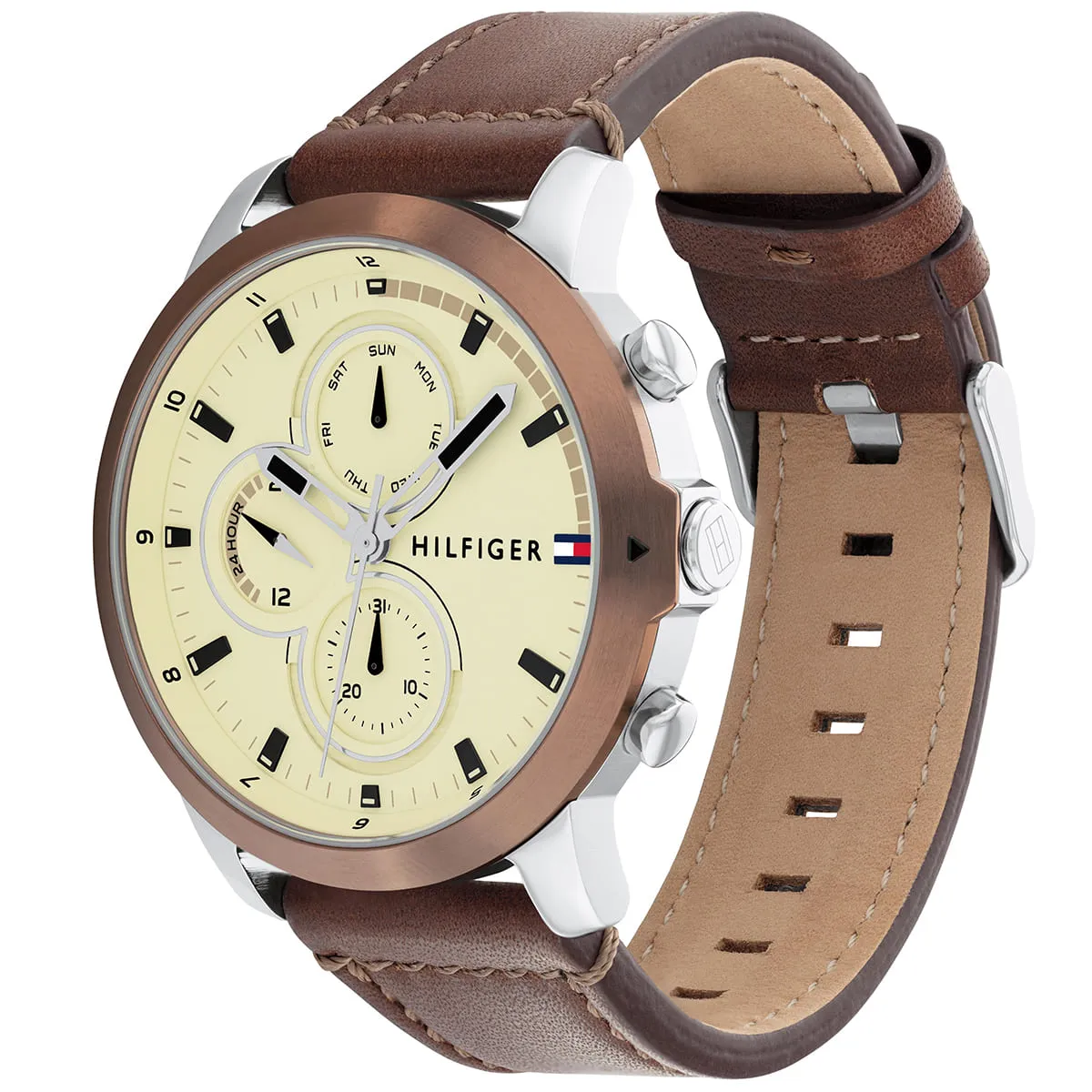 1792053 tommy hilfiger watch men beige dial leather brown strap quartz battery analog jameson 2