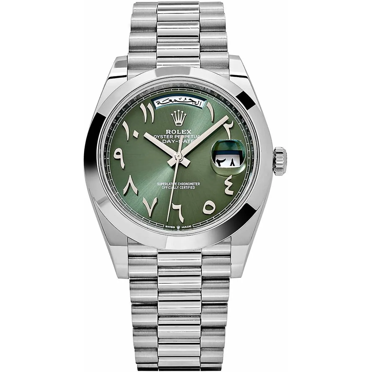 228206 0048 rolex watch oyster perpetual superlative chronometer officially certified men arabic numerals green dial metal silver strap automatic analog day date