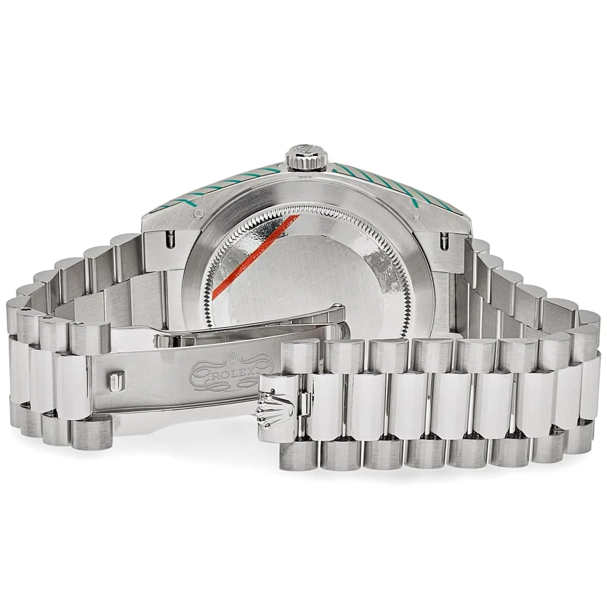 228206 0048 rolex watch oyster perpetual superlative chronometer officially certified men arabic numerals green dial metal silver strap automatic analog day date 3