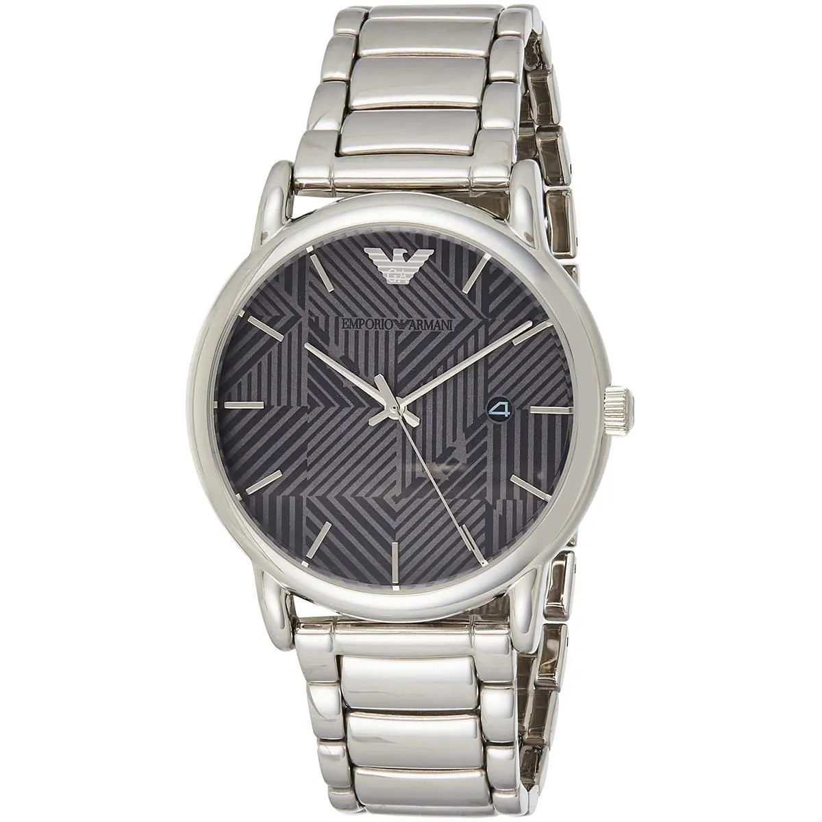 ar11134 emporio armani watch men grey black dial stainless steel metal silver strap quartz battery analog luigi slim 2