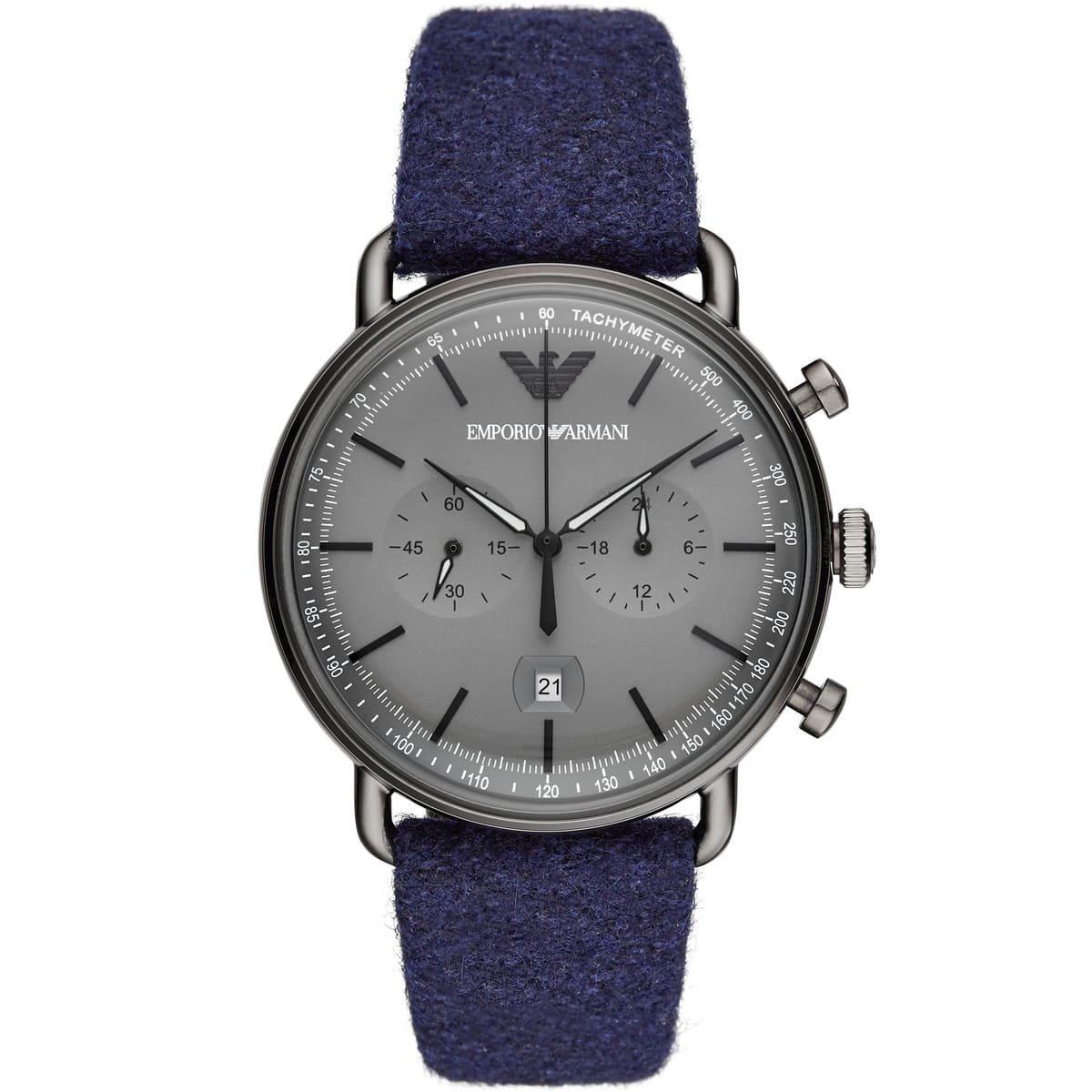 ar11144 emporio armani watch men gray dial fibers blue strap quartz analog chronograph aviator