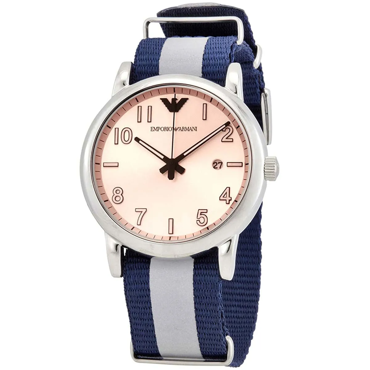 ar11212 emporio armani watch men rose gold dial fibers silver blue strap quartz battery analog luigi 2
