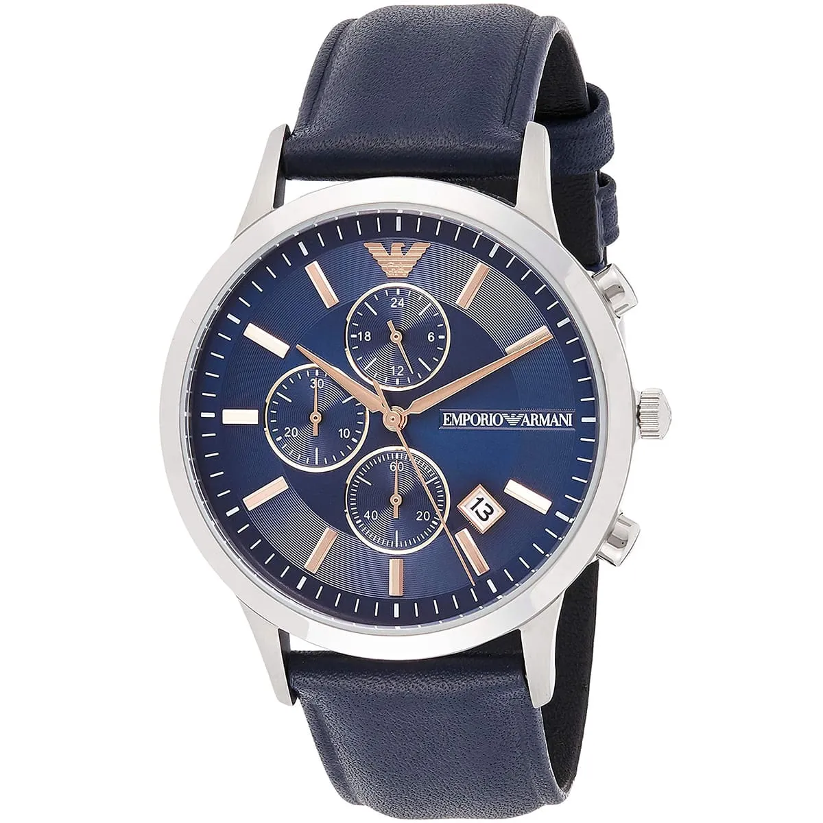ar11216 emporio armani watch men blue dial leather strap quartz battery analog chronograph renato 2