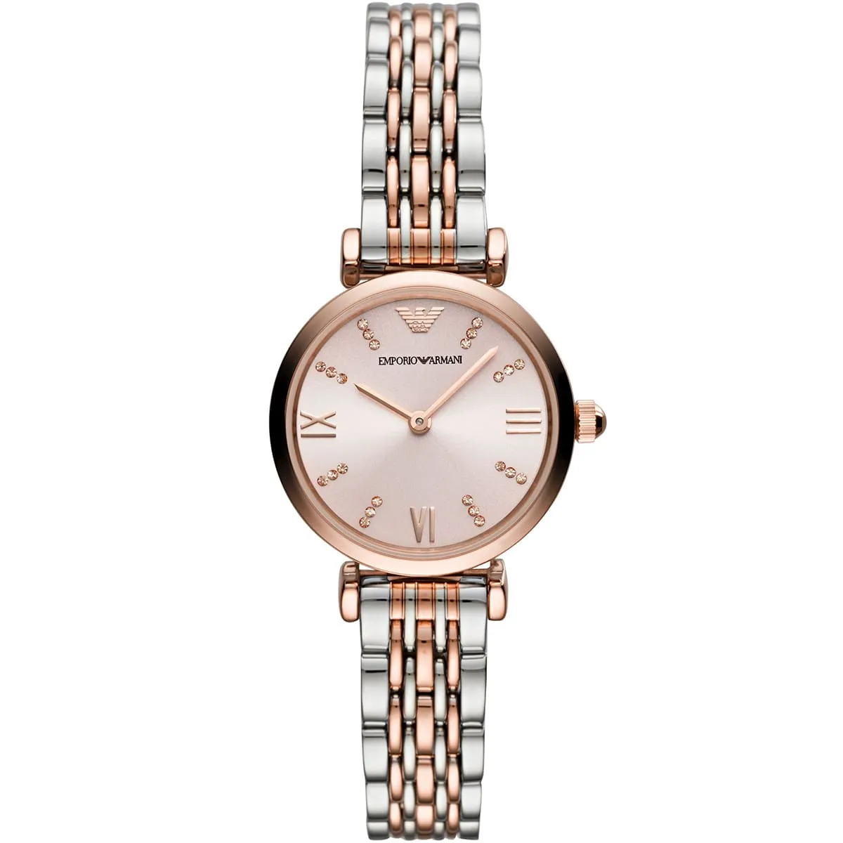 ar11223 emporio armani watch women pink dial stainless steel metal silver rose gold strap quartz battery analog gianni t bar