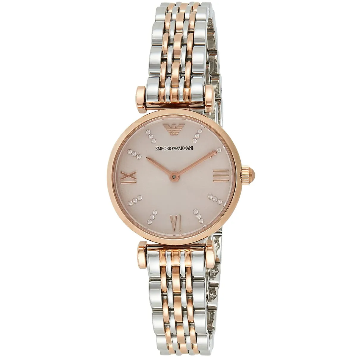 ar11223 emporio armani watch women pink dial stainless steel metal silver rose gold strap quartz battery analog gianni t bar 2