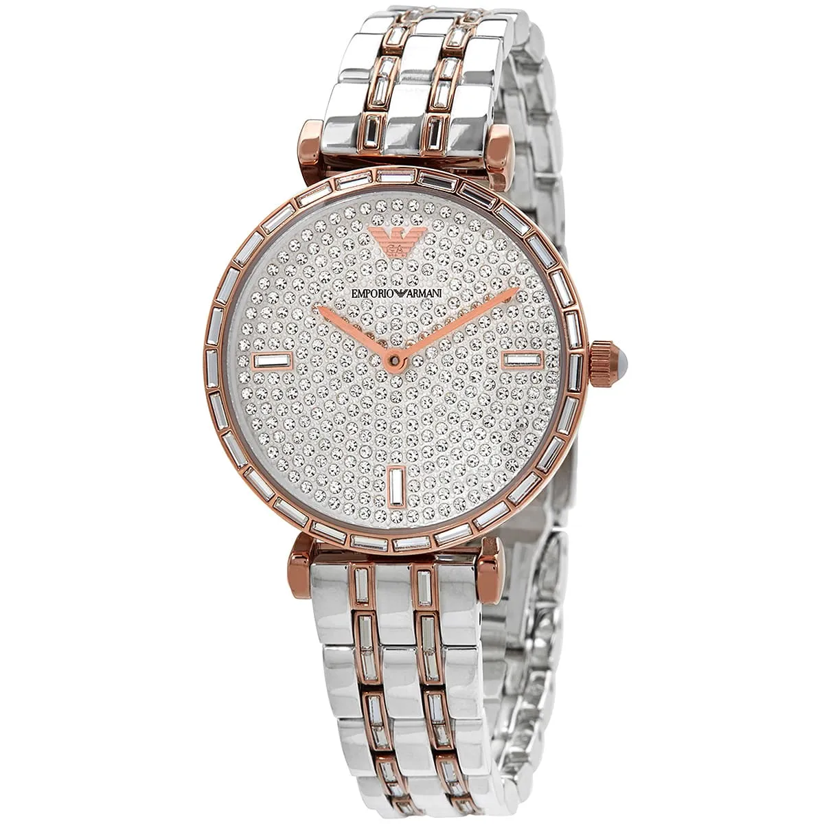 ar11293 emporio armani watch women crystals silver dial stainless steel metal rose gold strap quartz battery analog gianni t bar 2