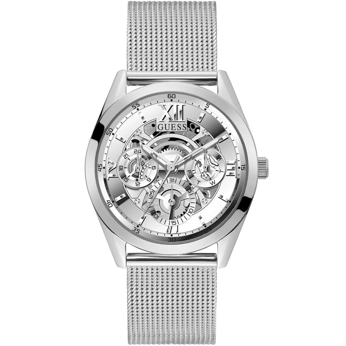 gw0368g1 guess watch men silver dial metal stainless steel strap quartz battery analog tailor