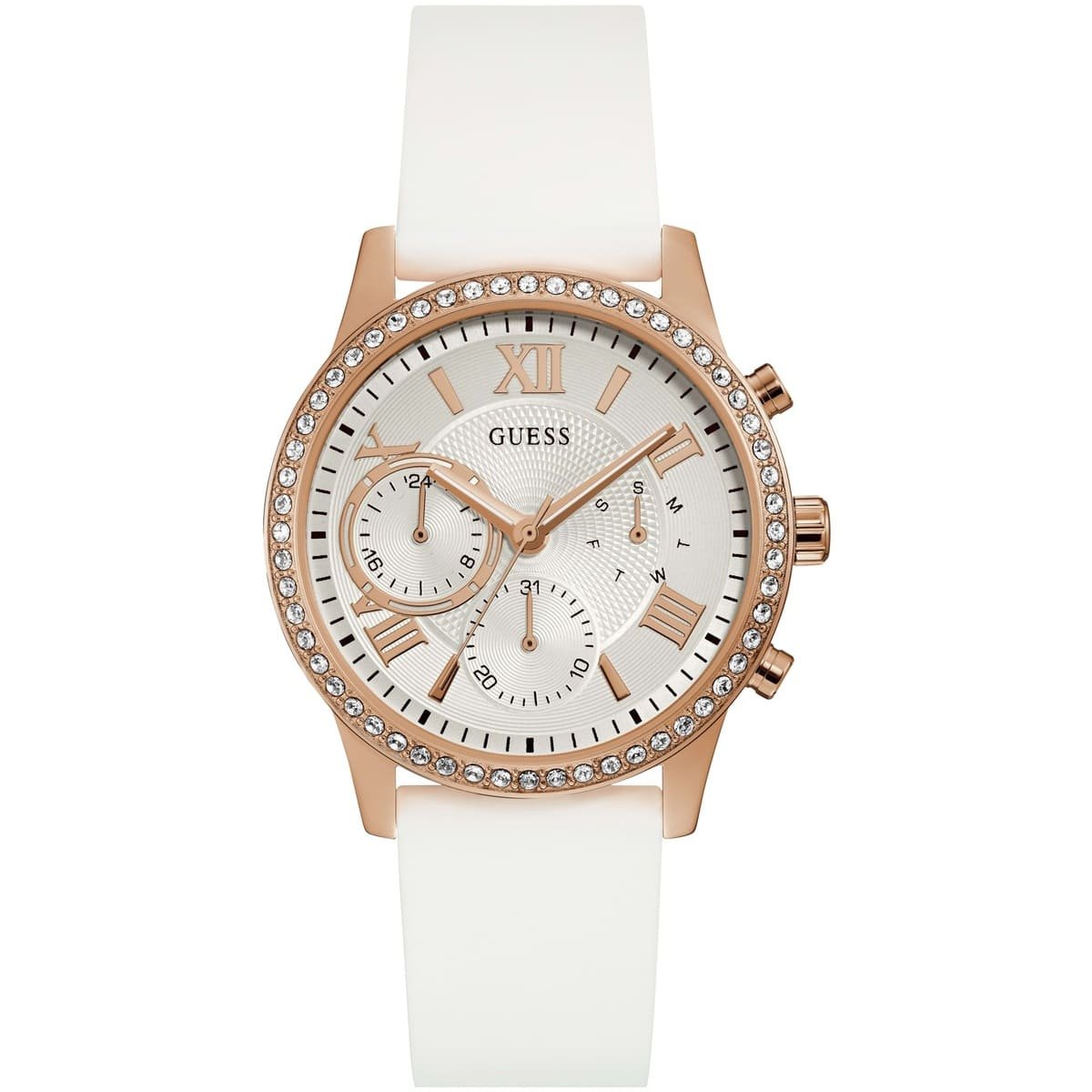 w1135l1 guess watch women white rubber solar