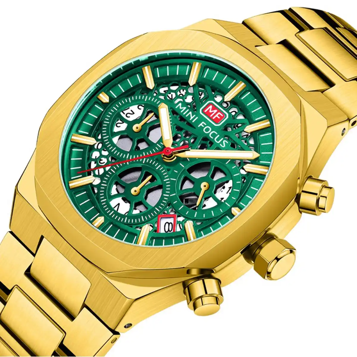 mf0411g 02 mini focus men watch green dial gold metal strap egypt 2