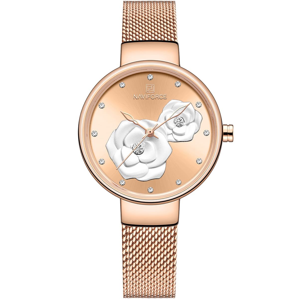 nf5013 rg rg rg naviforce watch women rose gold flowers dial metal golden mesh strap quartz battery analog for dream