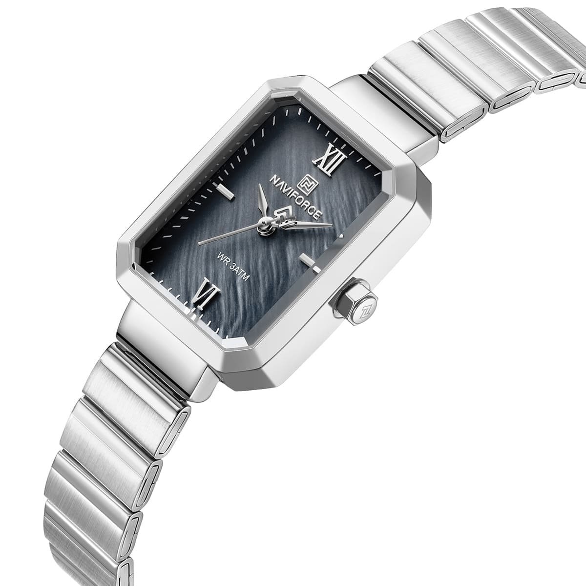 nf5050 s b s naviforce watch wr 3atm women square black dial metal stainless steel silver strap quartz battery analog three hand for dream 2