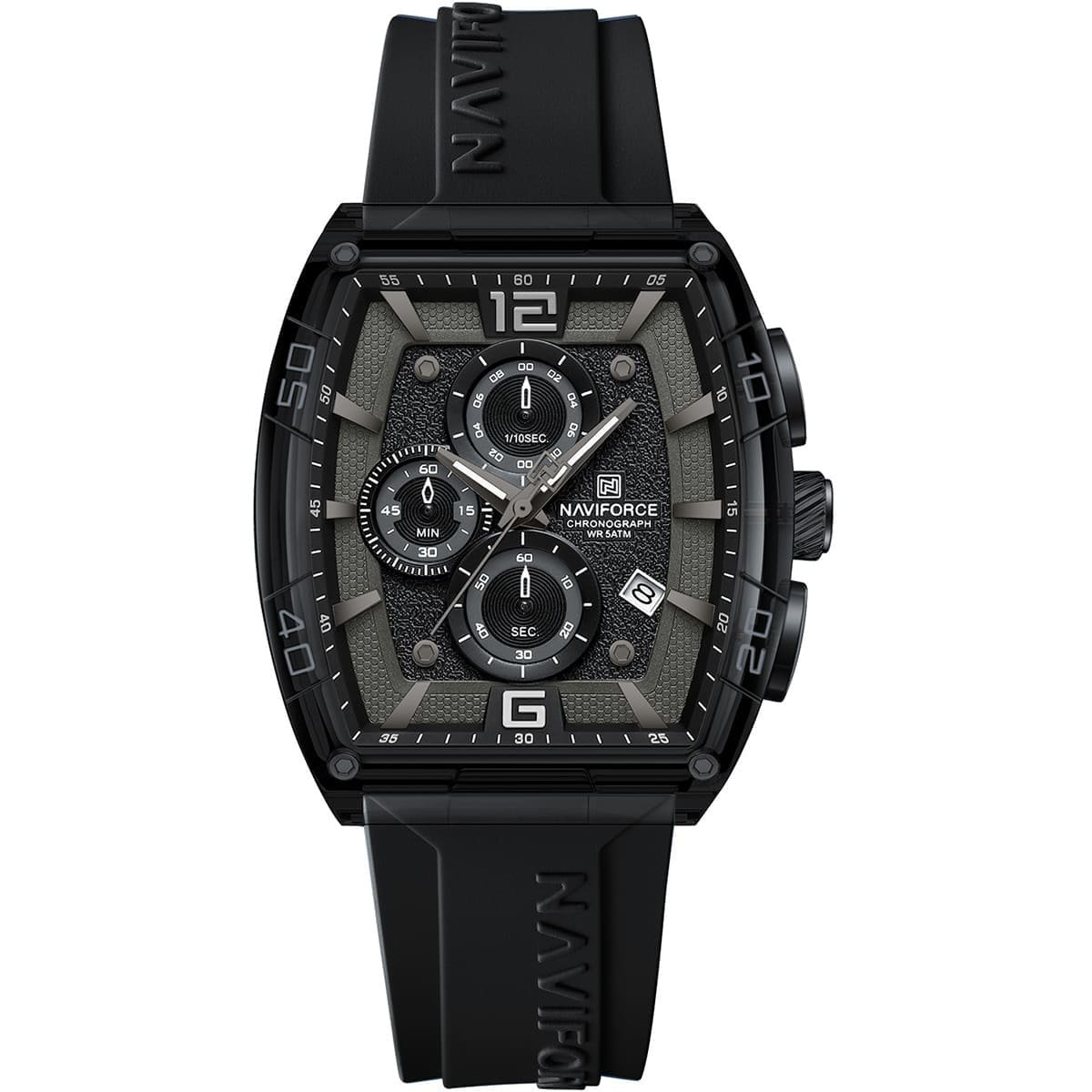 nf6101 b w b naviforce watch chronograph wr 5atm men square black dial rubber strap quartz battery analog for dream