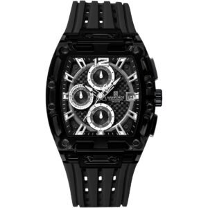 nf7105 b b b naviforce watch chronograph wr 3atm men black dial rubber strap quartz battery square analog for dream