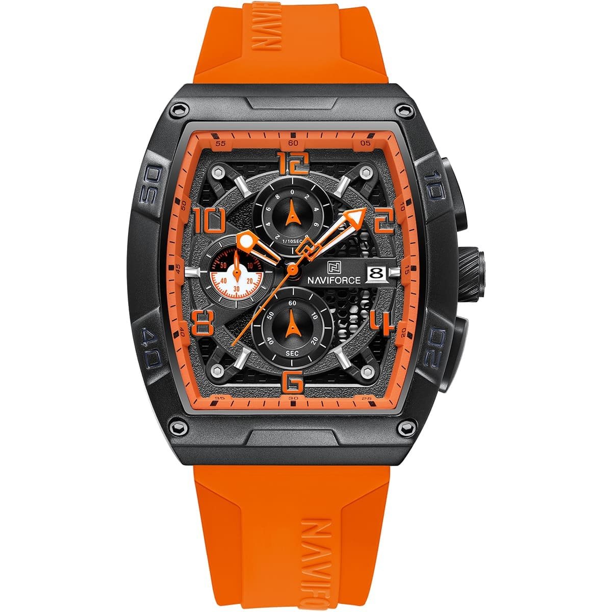 nf8052 b o o naviforce watch men black dial rubber orange strap quartz battery square analog chronograph for dream