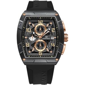 nf8052 b rg b naviforce watch men black dial rubber strap quartz battery square analog chronograph for dream