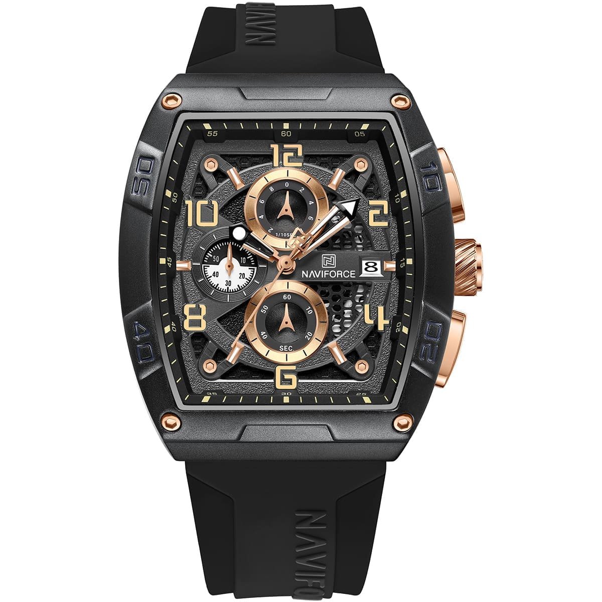 nf8052 b rg b naviforce watch men black dial rubber strap quartz battery square analog chronograph for dream