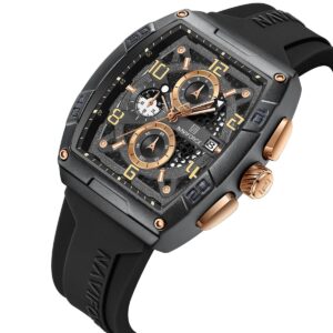 nf8052 b rg b naviforce watch men black dial rubber strap quartz battery square analog chronograph for dream 2