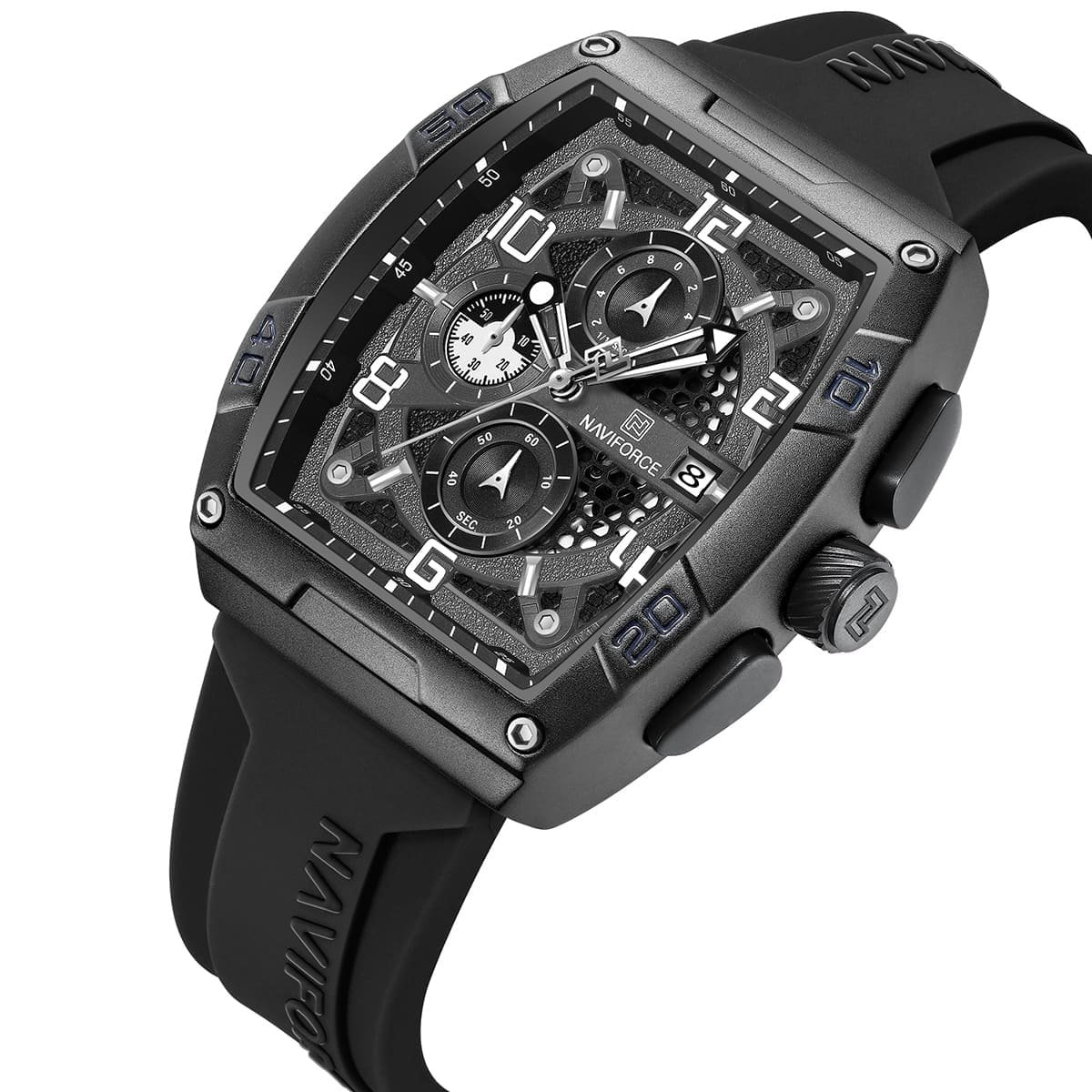 nf8052 b w b naviforce watch men black dial rubber strap quartz battery square analog chronograph for dream 2