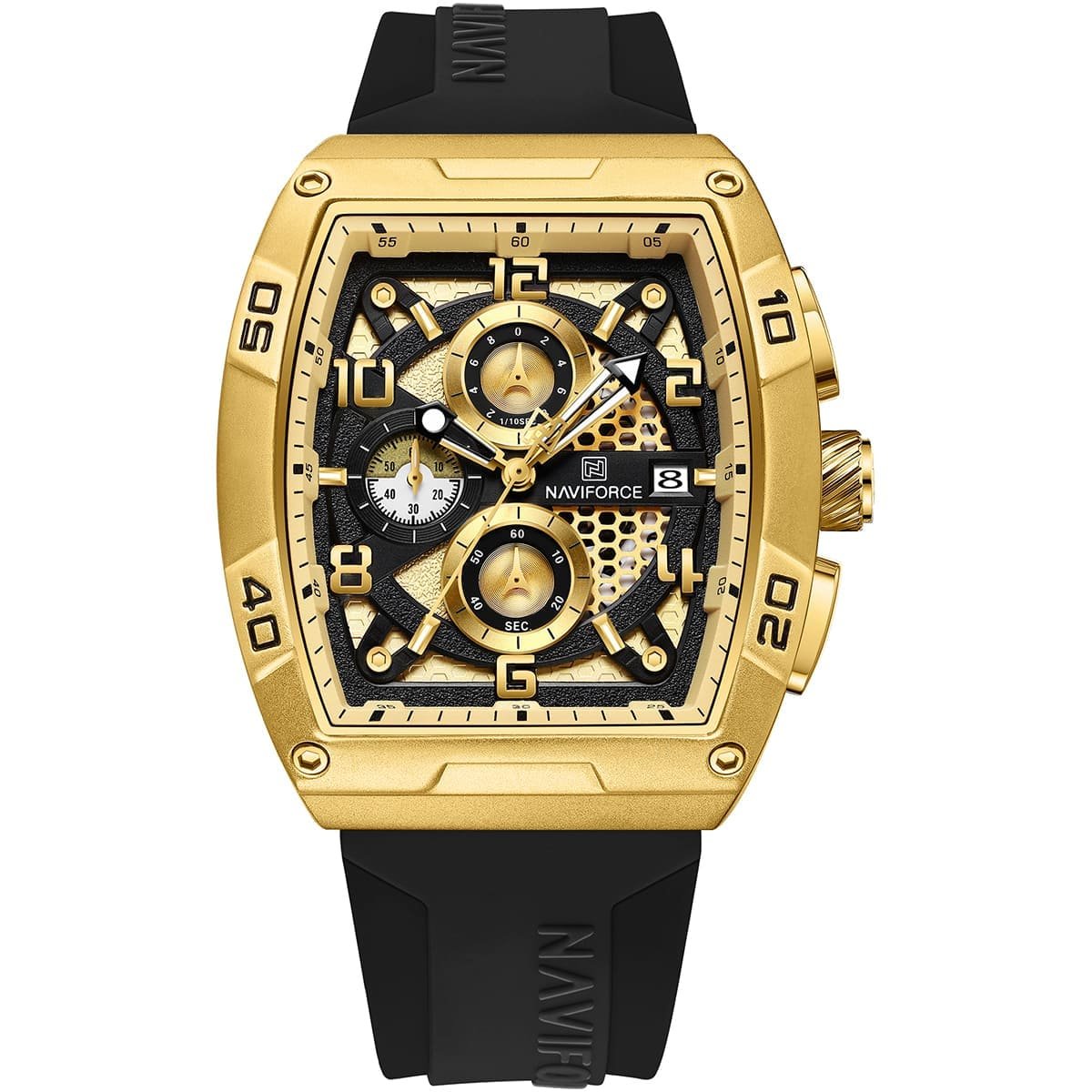 nf8052 g g b naviforce watch men gold dial rubber black strap quartz battery square analog chronograph for dream