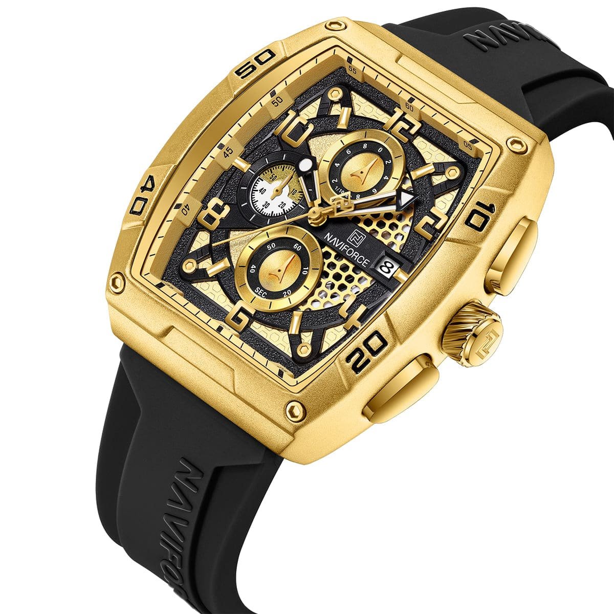 nf8052 g g b naviforce watch men gold dial rubber black strap quartz battery square analog chronograph for dream 2