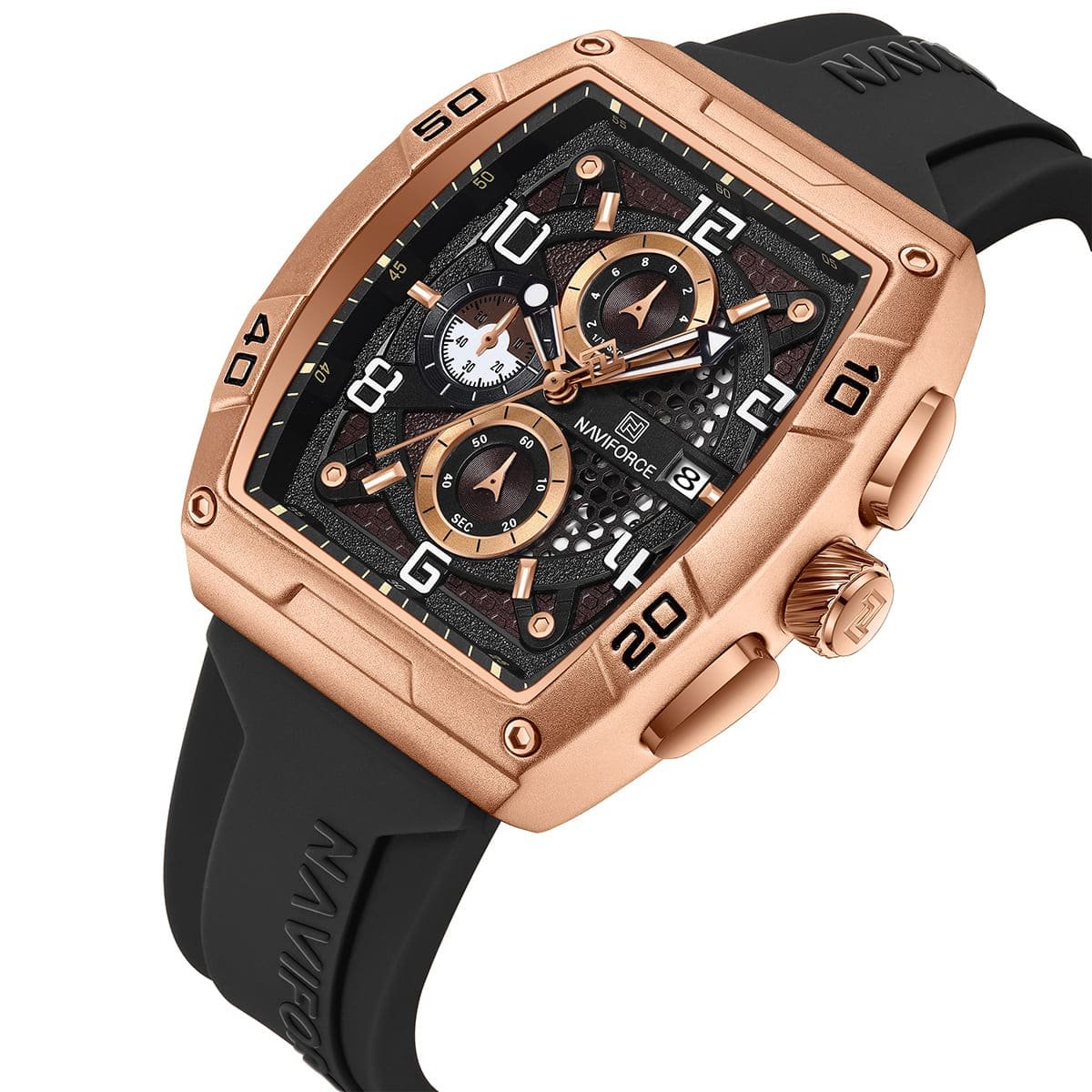 nf8052 rg ce b naviforce watch men brown dial rubber black strap quartz battery square analog chronograph for dream 2