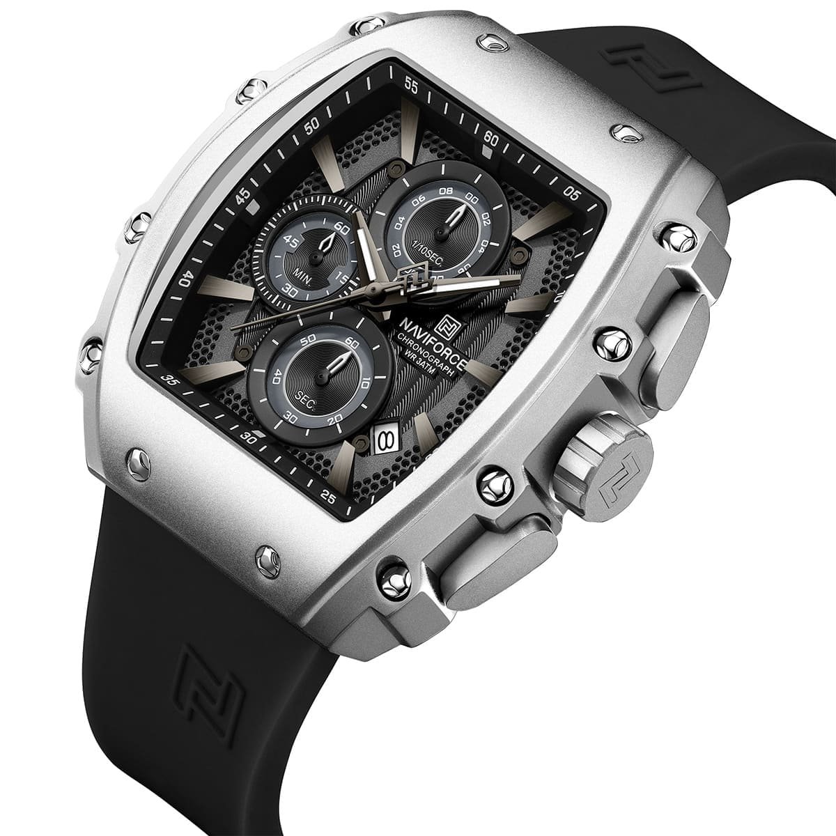 nf8070 s b b naviforce watch chronograph wr 3atm men square black dial rubber strap quartz battery analog for dream 2