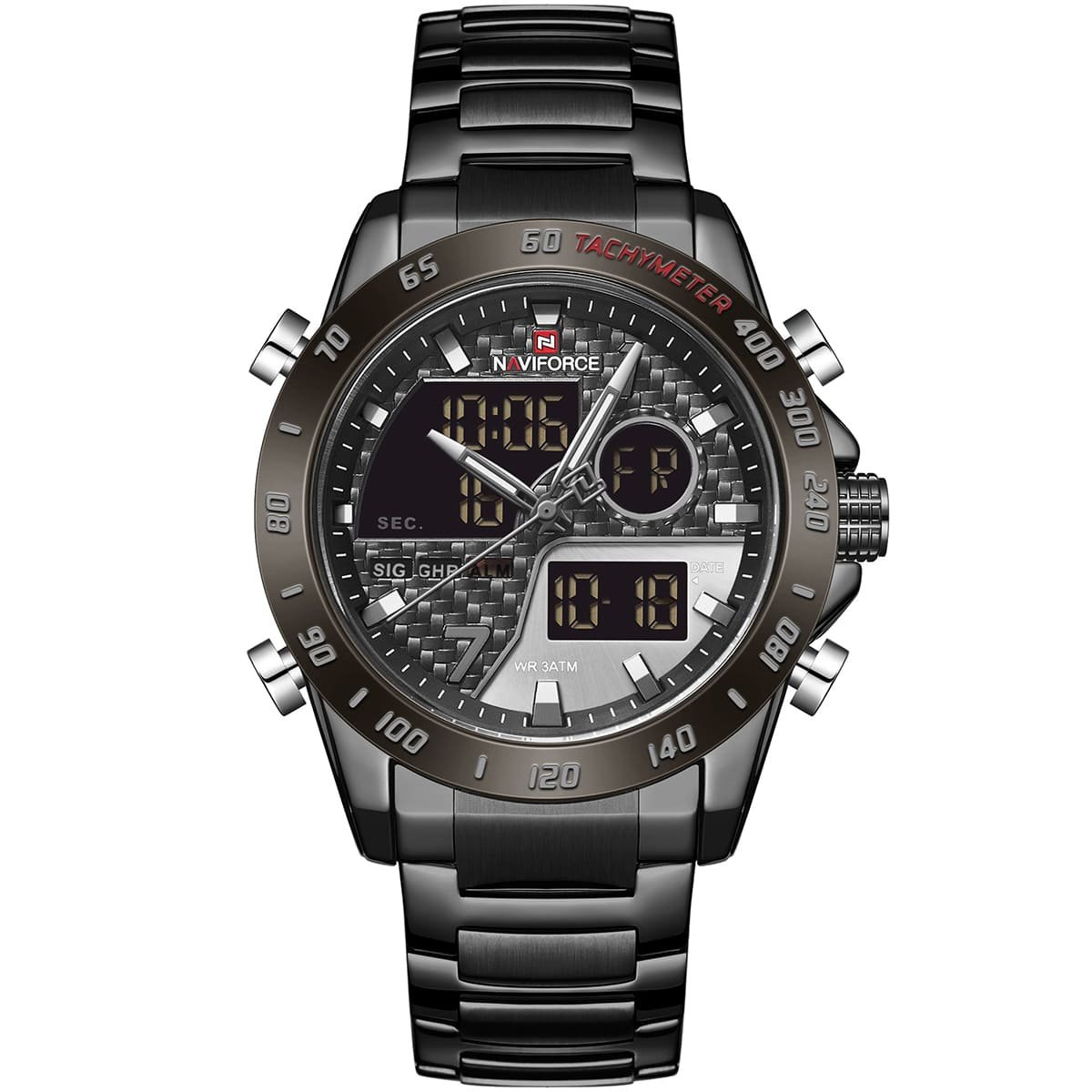 nf9171 b gy b naviforce watch men gray dial metal black strap quartz battery digital analog chronograph wr 3atm for dream
