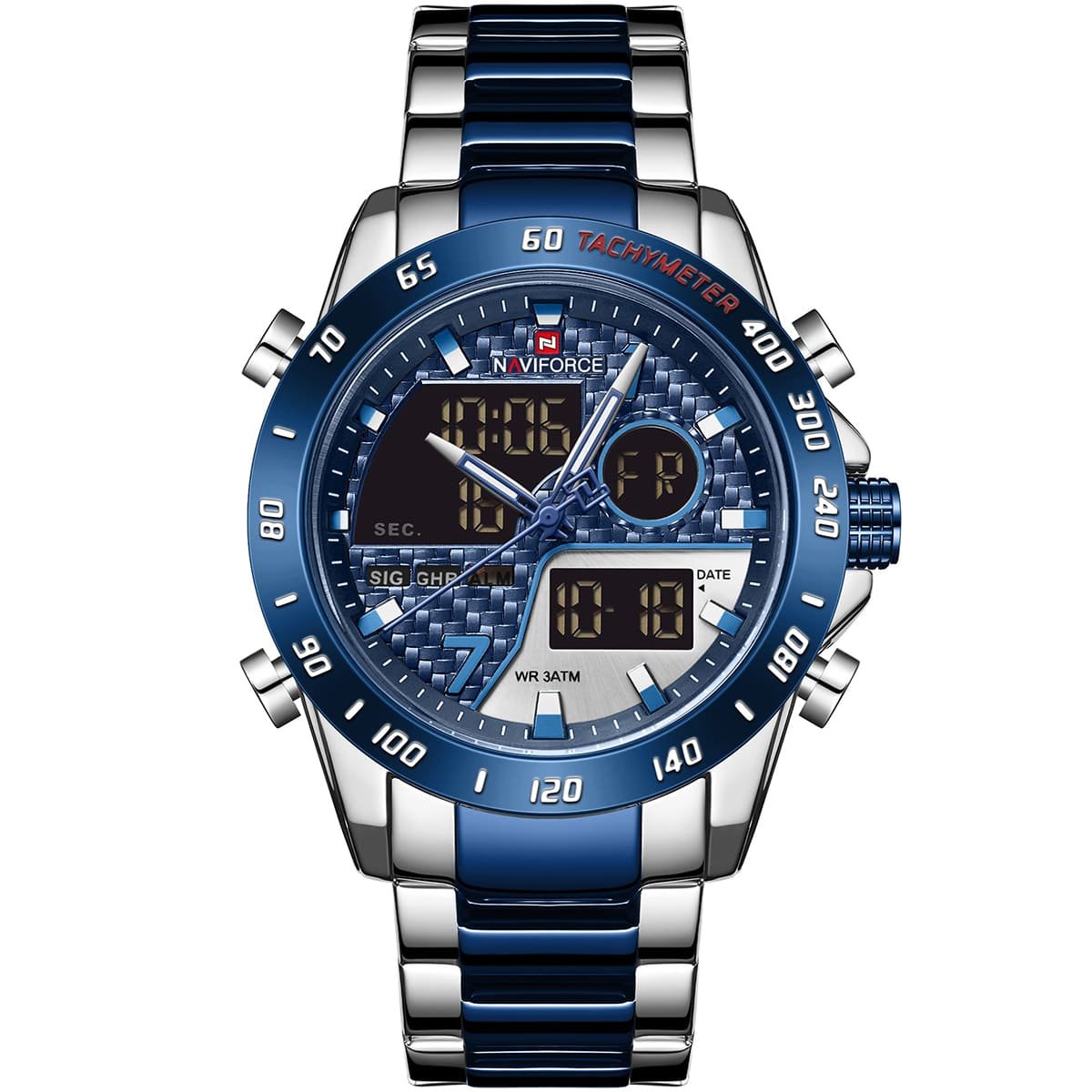 nf9171 s be be naviforce watch men blue dial metal silver strap quartz battery digital analog chronograph wr 3atm for dream