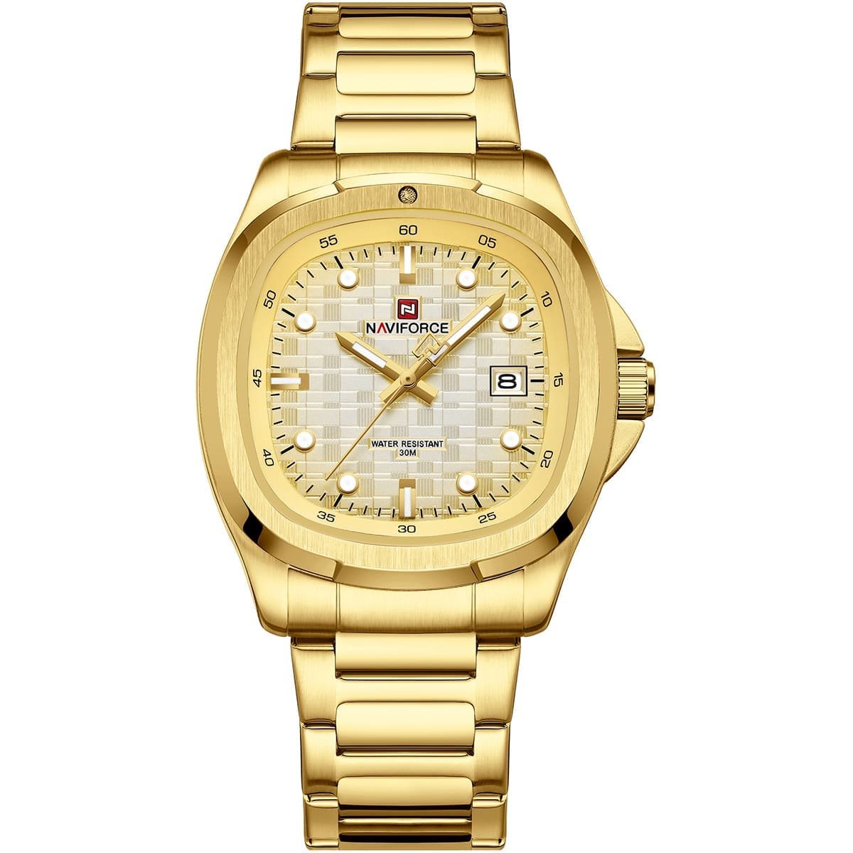nf9240 g g g naviforce watch water resistant 30m men square gold dial metal stainless steel golden strap quartz battery analog three hand for dream