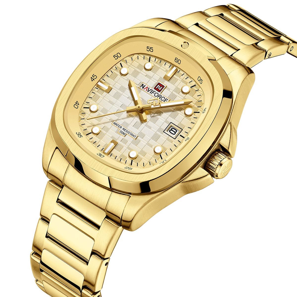 nf9240 g g g naviforce watch water resistant 30m men square gold dial metal stainless steel golden strap quartz battery analog three hand for dream 2