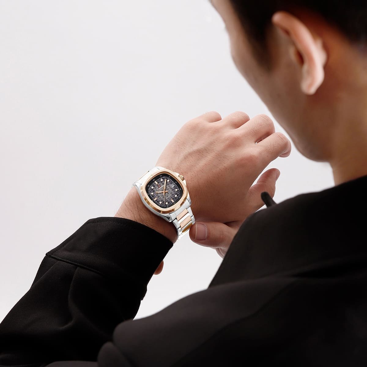 nf9240 s gy rg naviforce watch water resistant 30m men two tone square gray dial metal stainless steel silver rose gold strap quartz battery analog three hand for dream 5