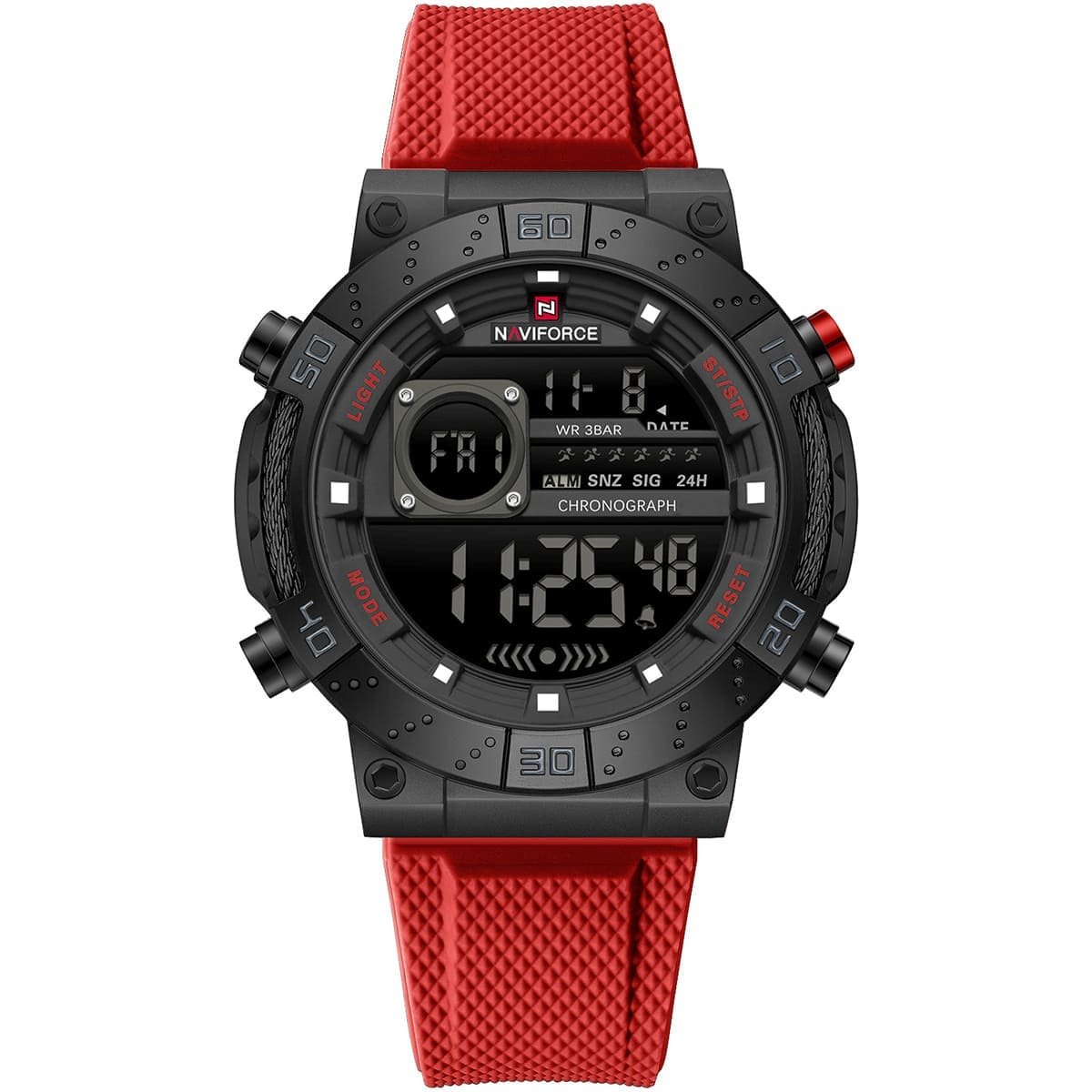 nf9241t b b r naviforce watch wr 3atm chronograph men black dial rubber red strap quartz battery digital for dream
