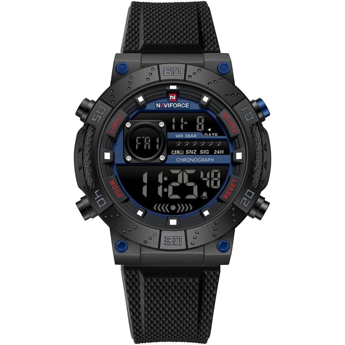 nf9241t b be b naviforce watch wr 3atm chronograph men blue dial rubber black strap quartz battery digital for dream