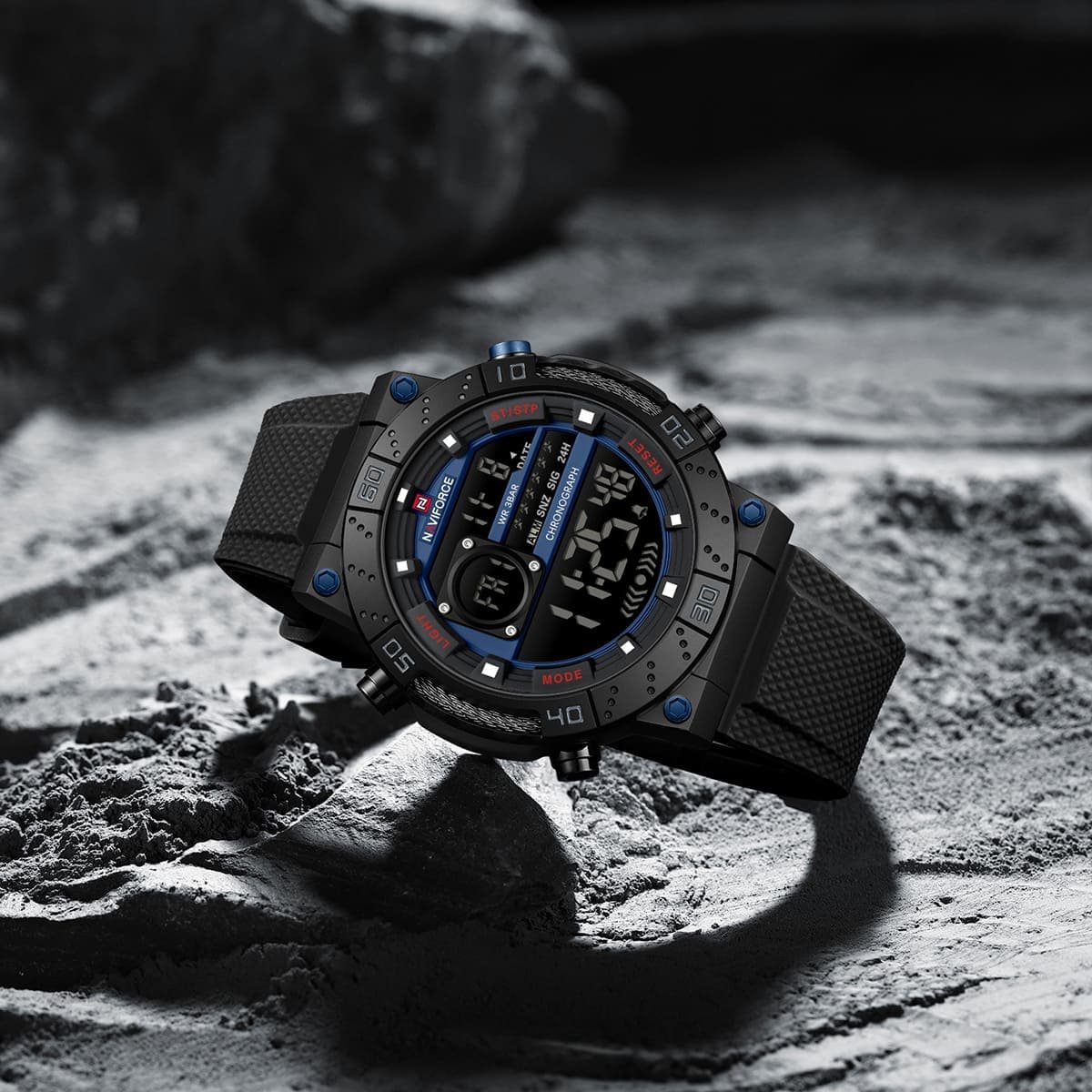 nf9241t b be b naviforce watch wr 3atm chronograph men blue dial rubber black strap quartz battery digital for dream 3