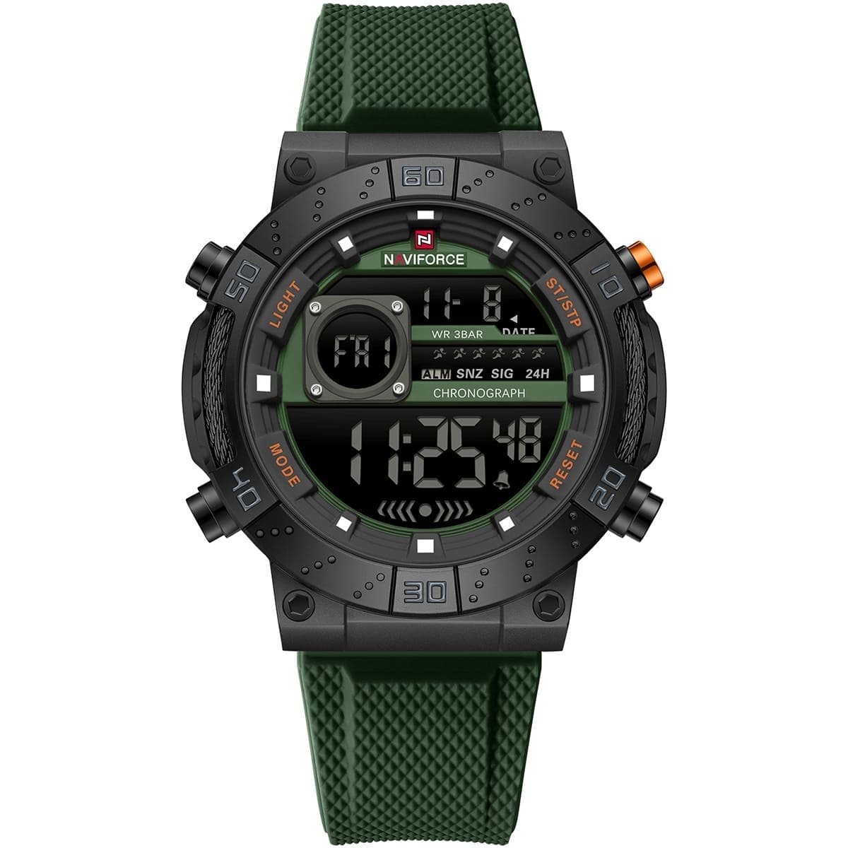 nf9241t b gn gn naviforce watch wr 3atm chronograph men green dial rubber strap quartz battery digital for dream