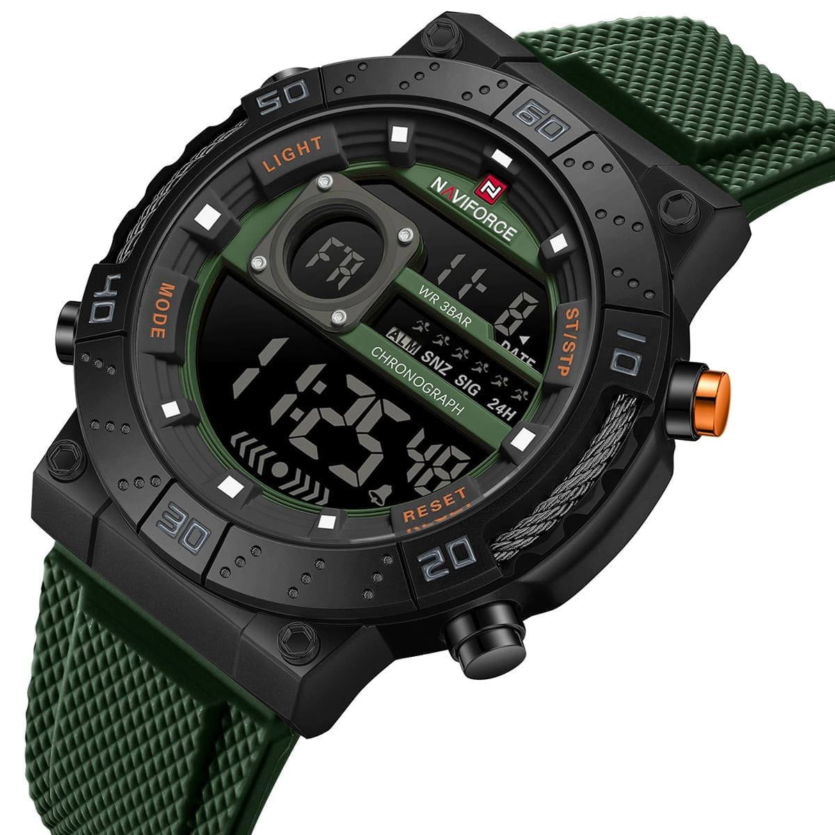 nf9241t b gn gn naviforce watch wr 3atm chronograph men green dial rubber strap quartz battery digital for dream 2