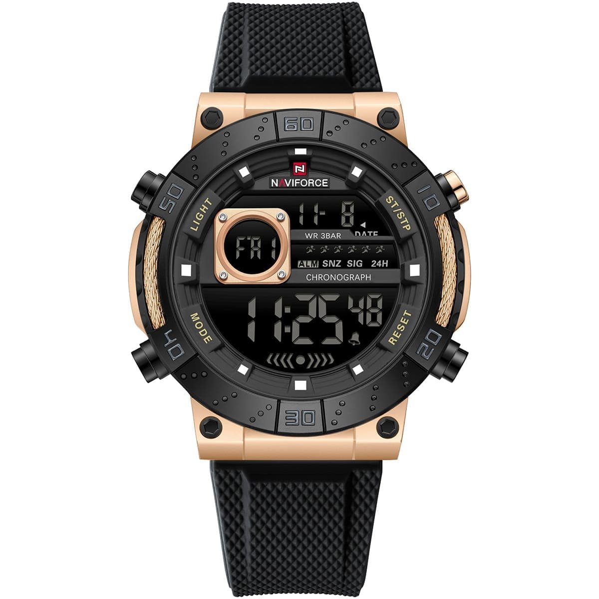 nf9241t rg b b naviforce watch wr 3atm chronograph men black dial rubber strap quartz battery digital for dream