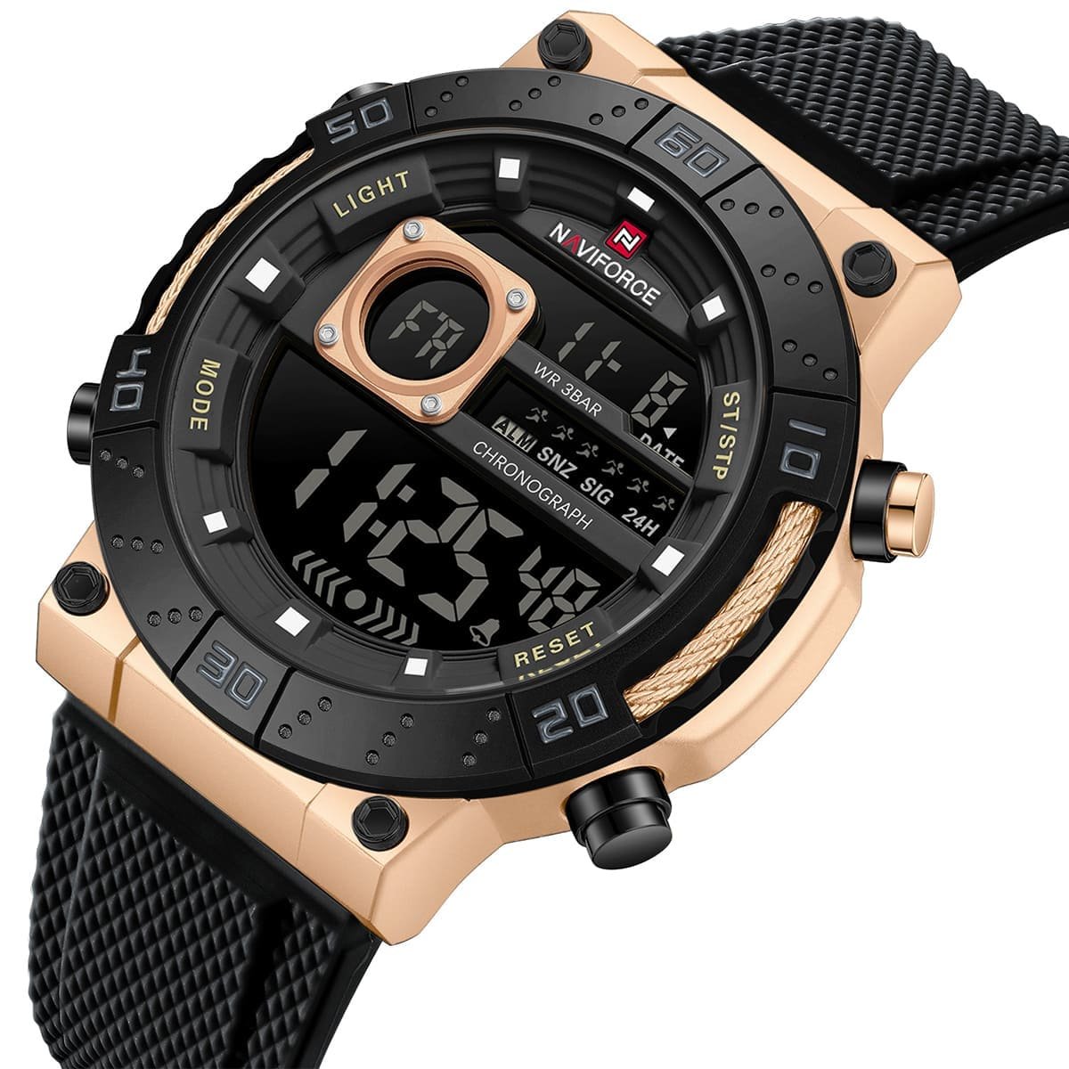nf9241t rg b b naviforce watch wr 3atm chronograph men black dial rubber strap quartz battery digital for dream 2