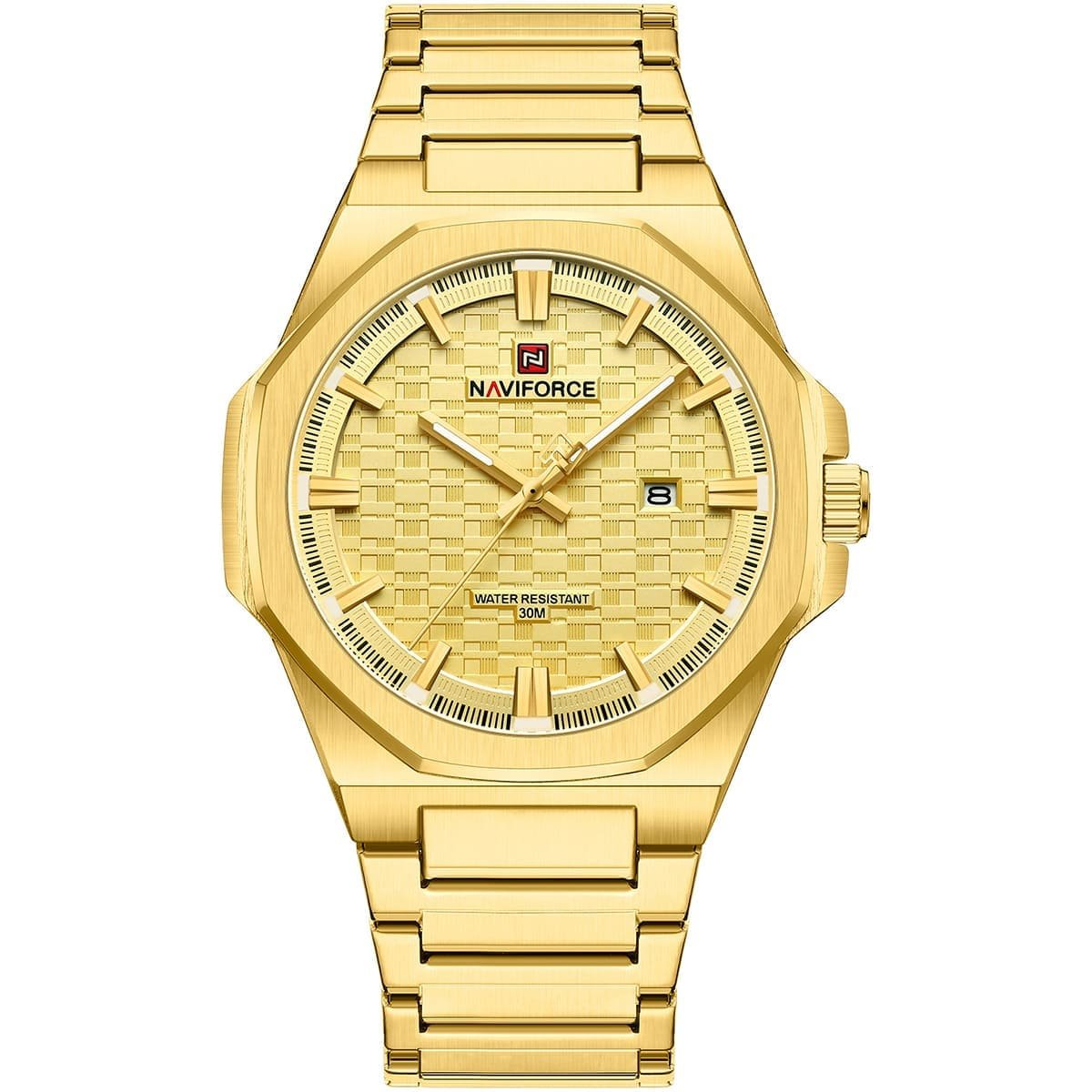 nf9245 g g g naviforce watch water resistant 30m men gold dial metal stainless steel golden strap quartz battery analog three hand for dream