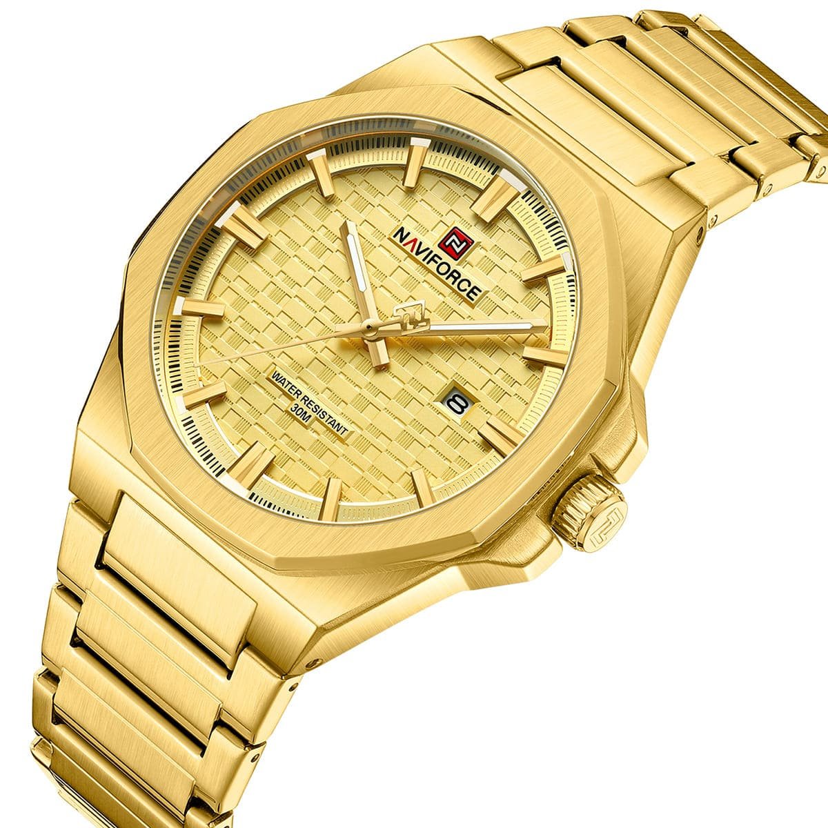 nf9245 g g g naviforce watch water resistant 30m men gold dial metal stainless steel golden strap quartz battery analog three hand for dream 2 1