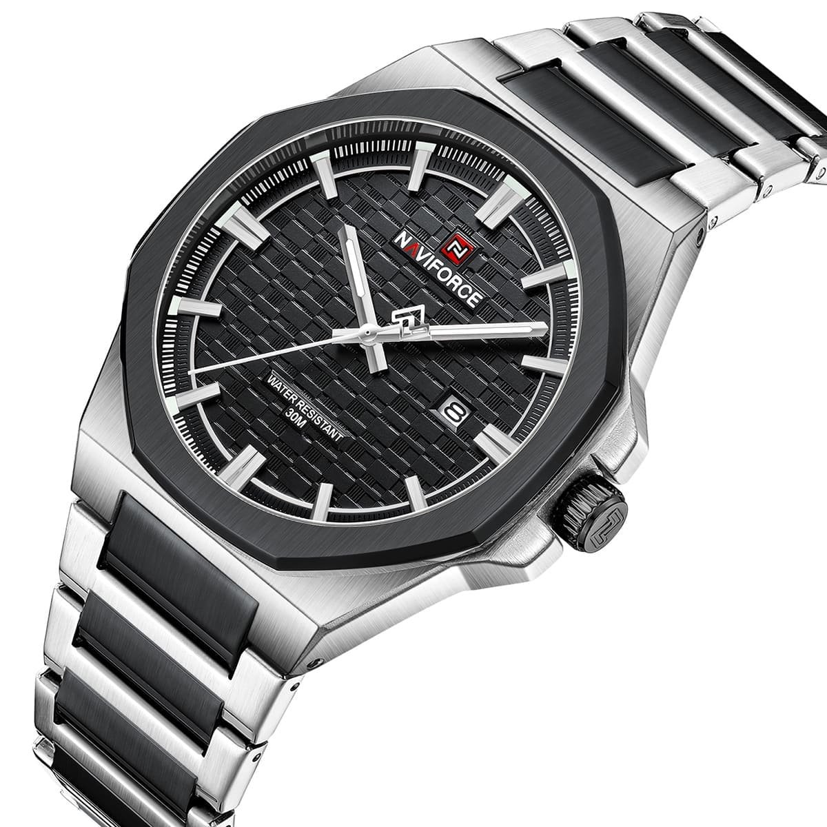nf9245 s b b naviforce watch water resistant 30m men two tone black dial metal stainless steel silver strap quartz battery analog three hand for dream 2