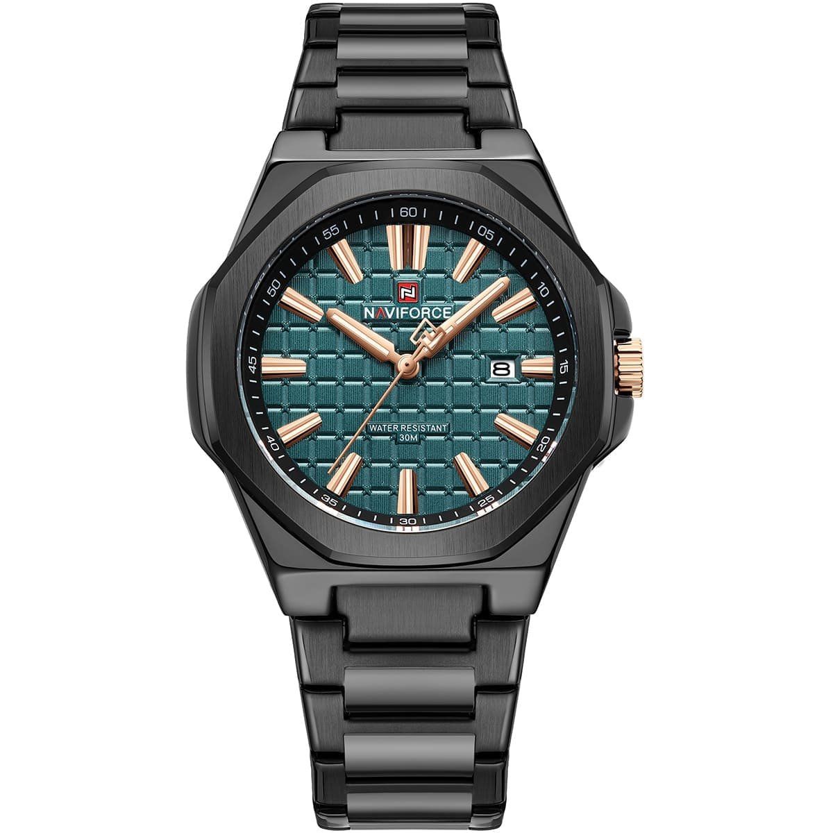 nf9258 b gn b naviforce watch water resistant 30m men green dial metal stainless steel black strap quartz battery analog three hand for dream