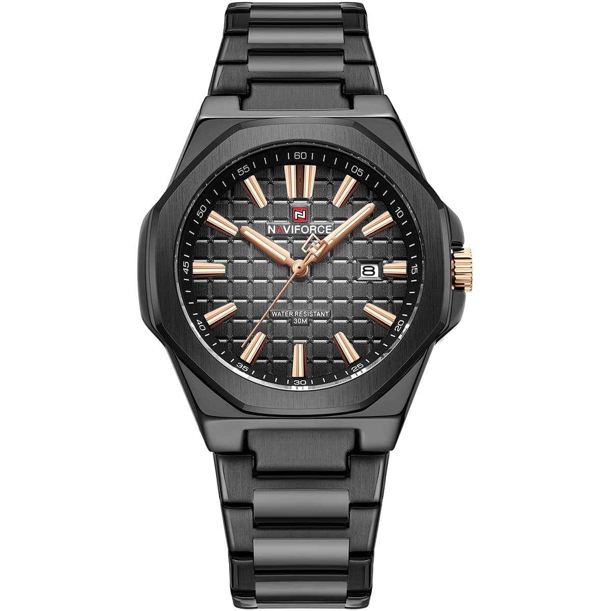 nf9258 b rg b naviforce watch water resistant 30m men black dial metal stainless steel strap quartz battery analog three hand for dream