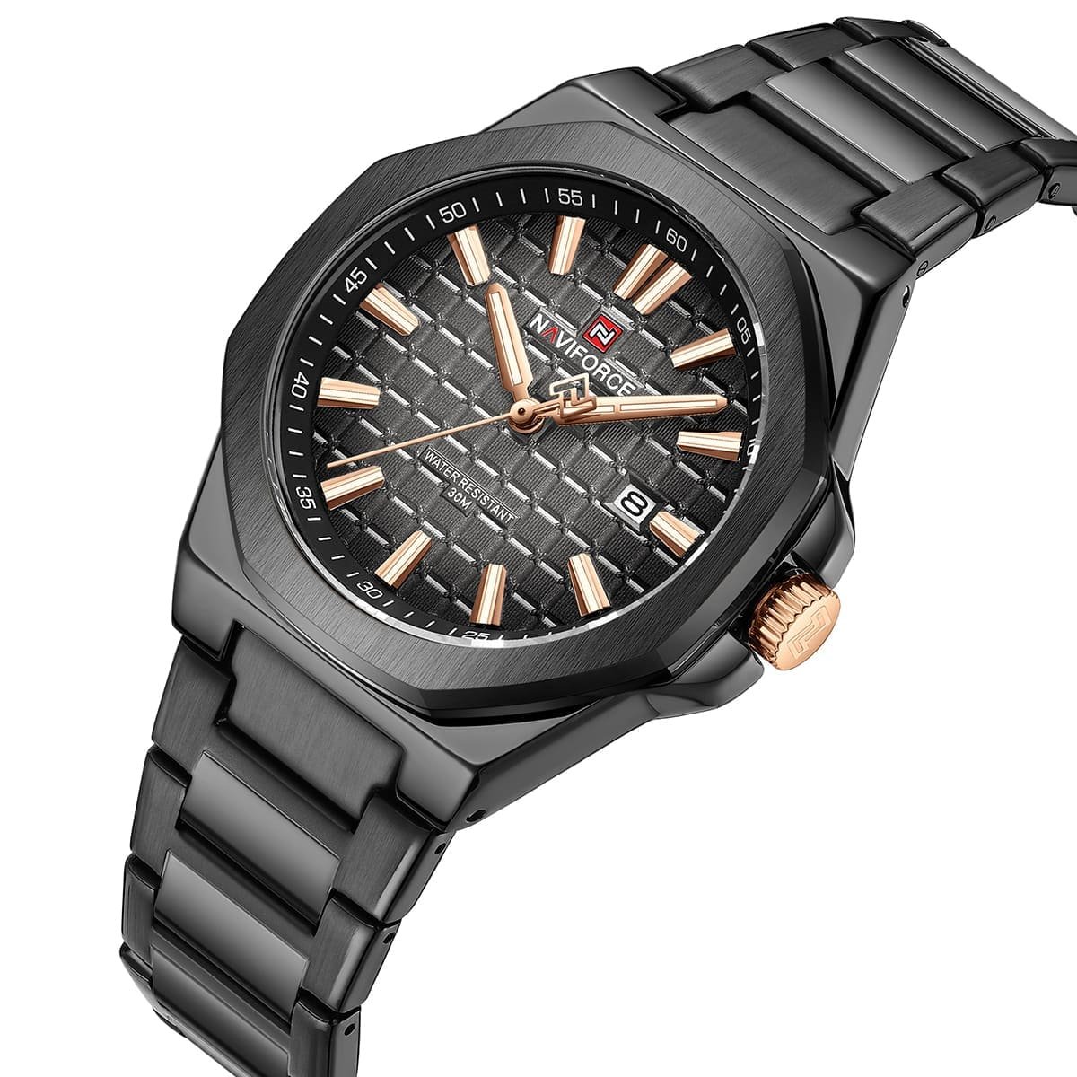nf9258 b rg b naviforce watch water resistant 30m men black dial metal stainless steel strap quartz battery analog three hand for dream 2